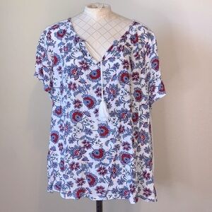 Lane Bryant Short sleeve red white and blue top size 18 V-neck with tassel cinch
